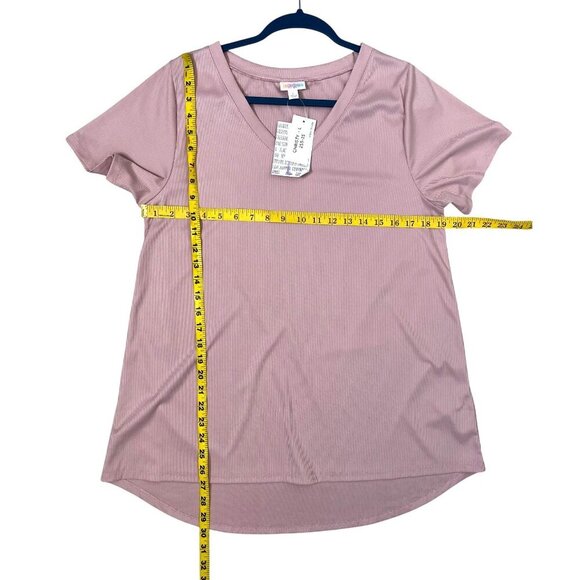 Lularoe Christy Ribbed Short Sleeve V-Neck Top Mauve Pink Size Large NWT - Picture 6 of 6